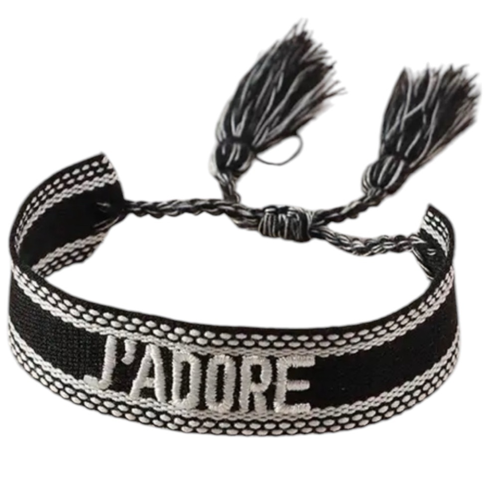 J'Adore Bracelet Cotton Weave Adjustable Handstitched Festival Embroidery New